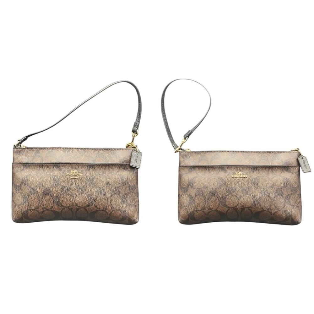 New Coach Signature PVC Pop Pouch Brown and Black Shoulder / Wristlet Bag F65806